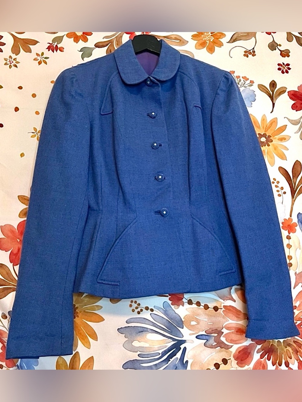 Vintage 1940s 1950s Navy Blue Suit Jacket Tailored Detailed Blazer XS